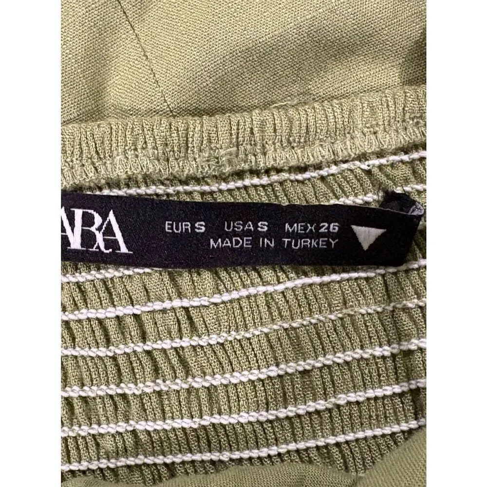 Zara Light Olive Green Ribbed Midi Dress with Side Slit